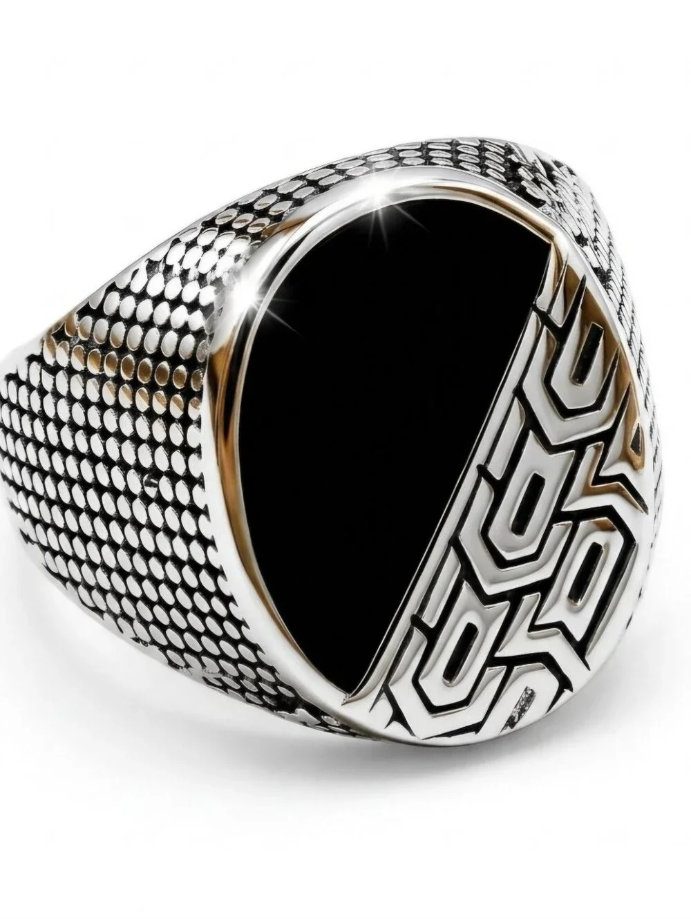 MENS NEW SIZE 9 OTYOMAN GEOMETRIC TITANIUM QUALITY SILVER RING